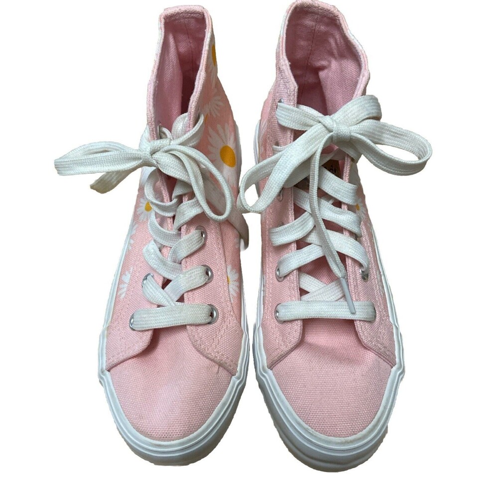 MUDD Girls  Kids Size 2 High Top Sneaker Shoes Pink W/ Daisies